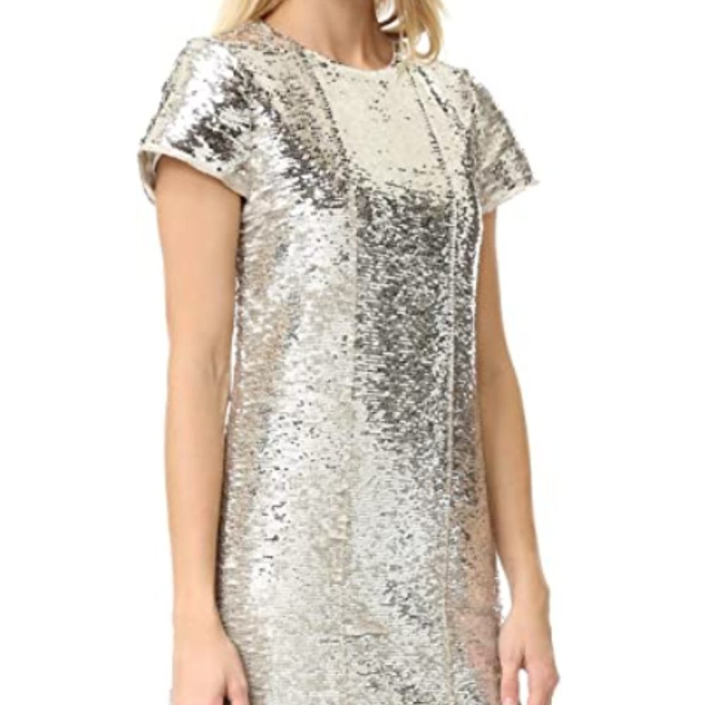 NWT Rebecca Minkoff Sequin Lynx Mini Dress Off-White & Silver Size:8 $278